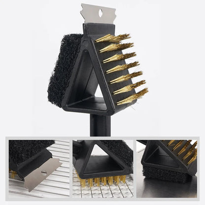 3-in-1 BBQ Grill Cleaning Brush with Copper Wire, Scrubber, and Scraper