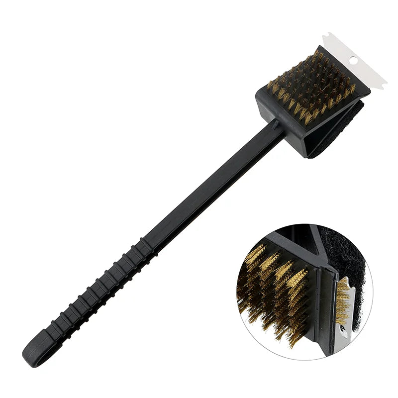 3-in-1 BBQ Grill Cleaning Brush with Copper Wire, Scrubber, and Scraper