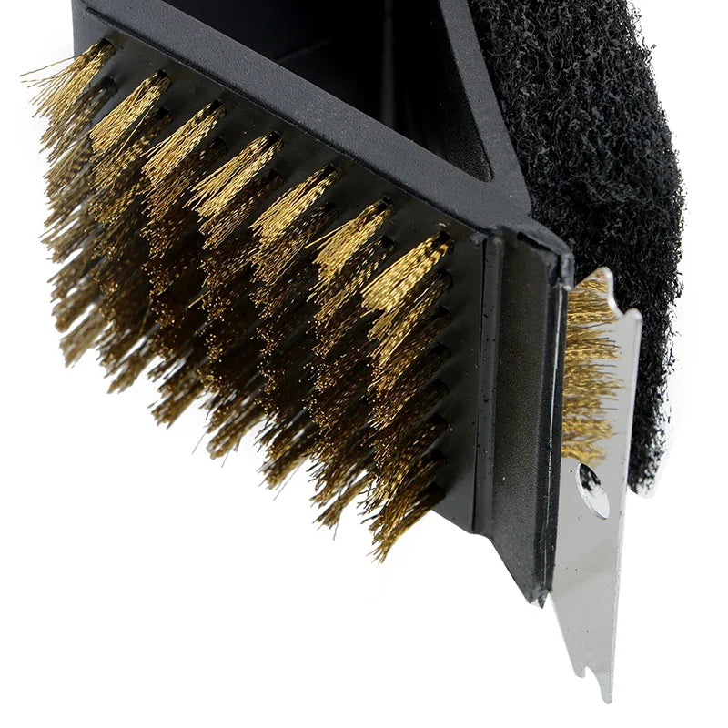 3-in-1 BBQ Grill Cleaning Brush with Copper Wire, Scrubber, and Scraper